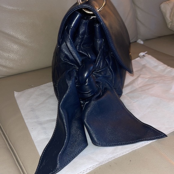 Authentic Z Spoke By Zac Posen double bow leather navy blue Bag - Picture 5 of 16